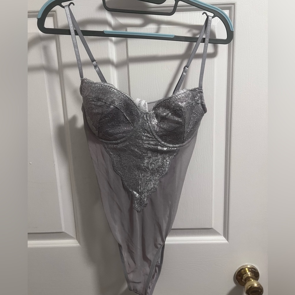 Forever 21 Bodysuit Sparkly Glitter Silver